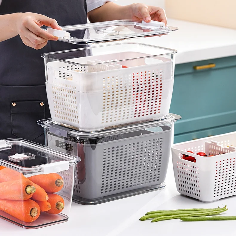 Fresh-keeping Vegetable And Fruit Storage Bin Refrigerator Food Storage Containers with Filter Basket