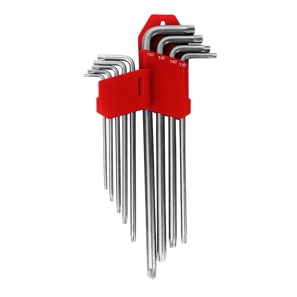 9 Pcs High Quality Customized Hand Tool Long Arm L Type CRV Torx Hex Key Wrench Set