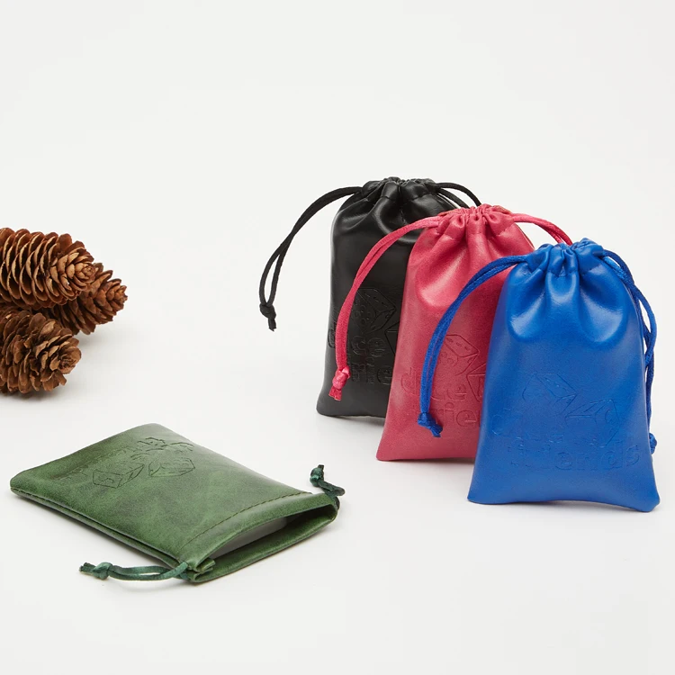 small Custom drawstring pu leather jewelry pouch, leather jewelry pouch with logo for jewelry package and collect