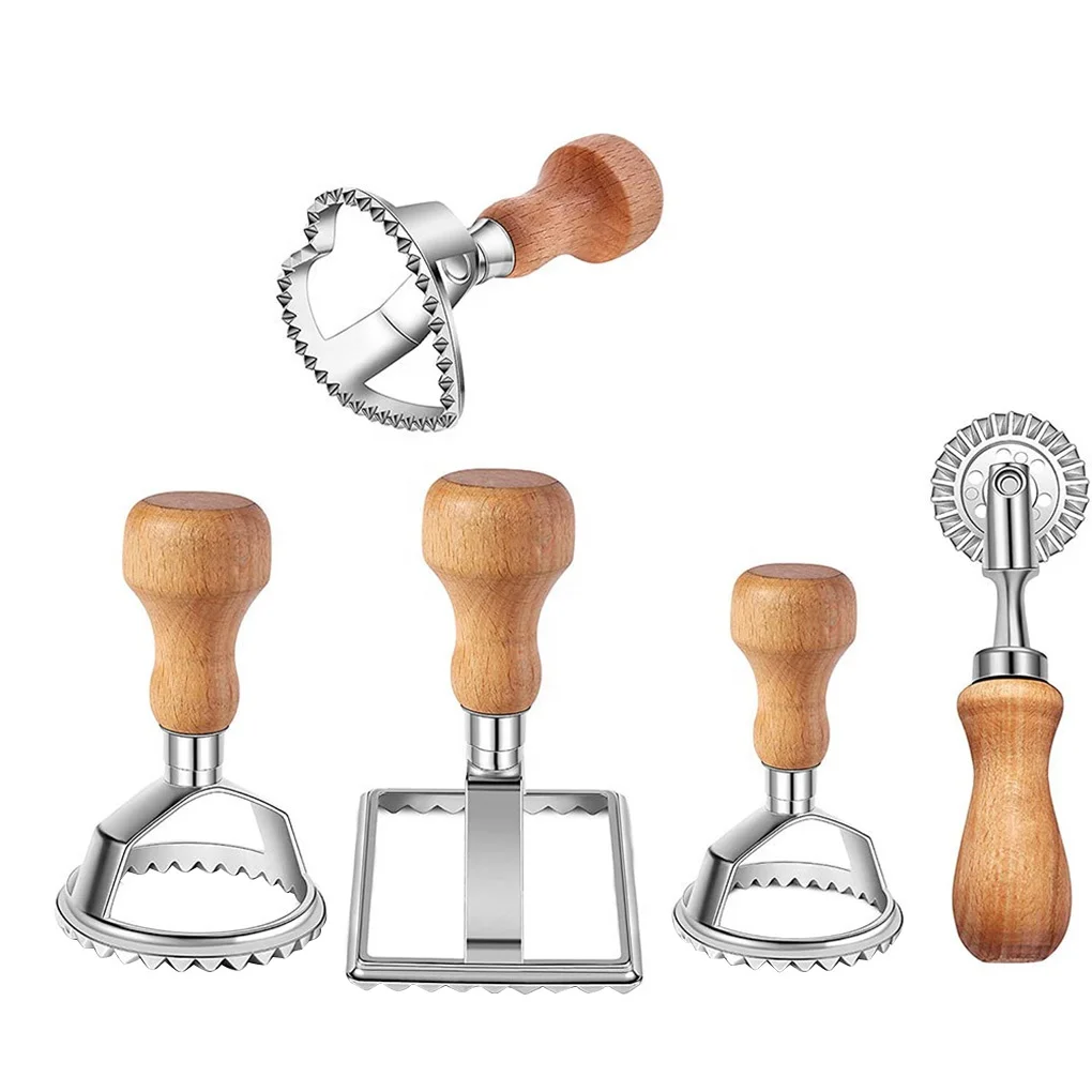 Baking Tools Square Round Dumpling Maker Wheel Heart Maker Mold With Wooden Handle Dumpling Cutter Stamp