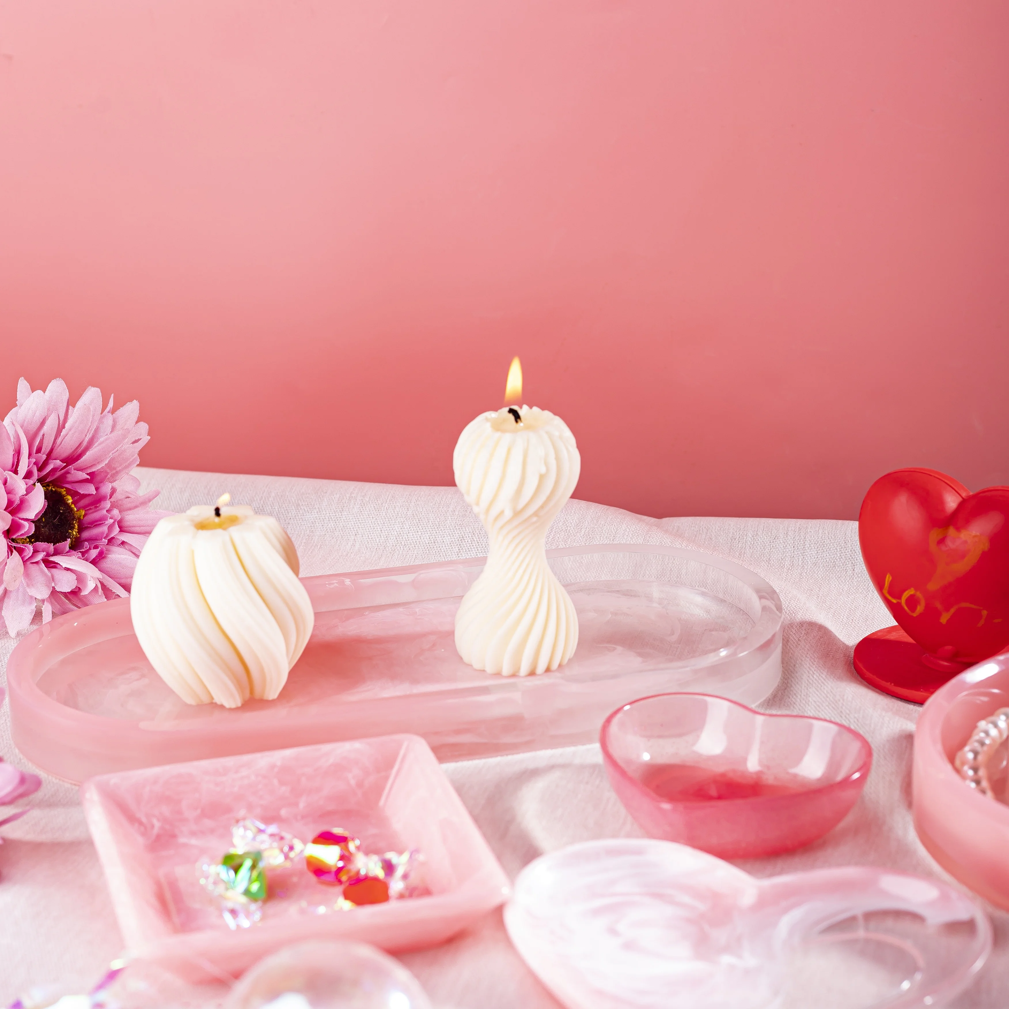 High Transparency Heart Shape Long Gypsum Epoxy Resin Silicone Tray Resin Mold