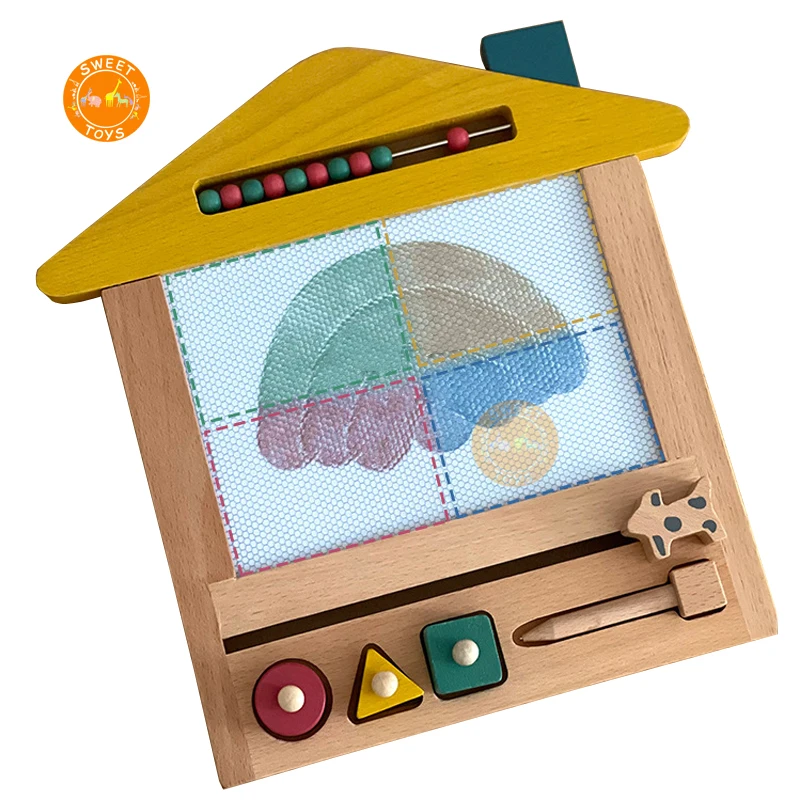 Wooden Drawing Board Writing Coloring Erasable Cartoon Household Multifunction Toy For Early Educational and Distant Learning