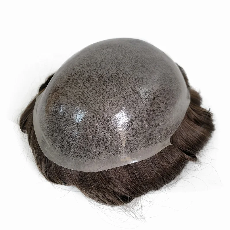 Injection Super Thin Skin PU Hair Prosthesis  8 x 10 Men Indian Human Hair Piece Toupee