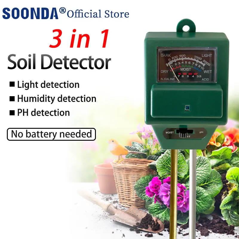3 in 1 Soil PH Tester Meter PH Detector Illuminance meter Soil Moisture Meter Hygrometer Soil Moisture Content Tester
