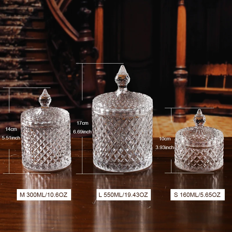 Nordic Style Candle Jar Storage Jar Home Decoration Transparent FJ99860 with Lid Decorative Glass Bedroom Customized Logo Party