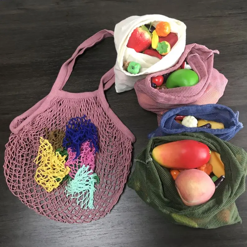 Recycle Bio Degradable Grocery Vegetable Storage Shopping Packing Net Mesh Produce Bag Set