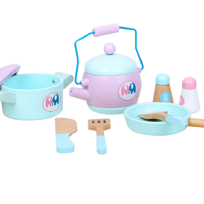 Creative Wooden Simulation Safety Pink Pig Kitchen Cooking Set Montessori Educational Big Kitchen Sets Toys Building Blocks