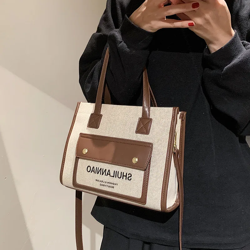 2025 новая продукция Женская Холщовая Сумка на плечо с логотипом заказ ремешком из искусственной кожи женская сумка-тоут