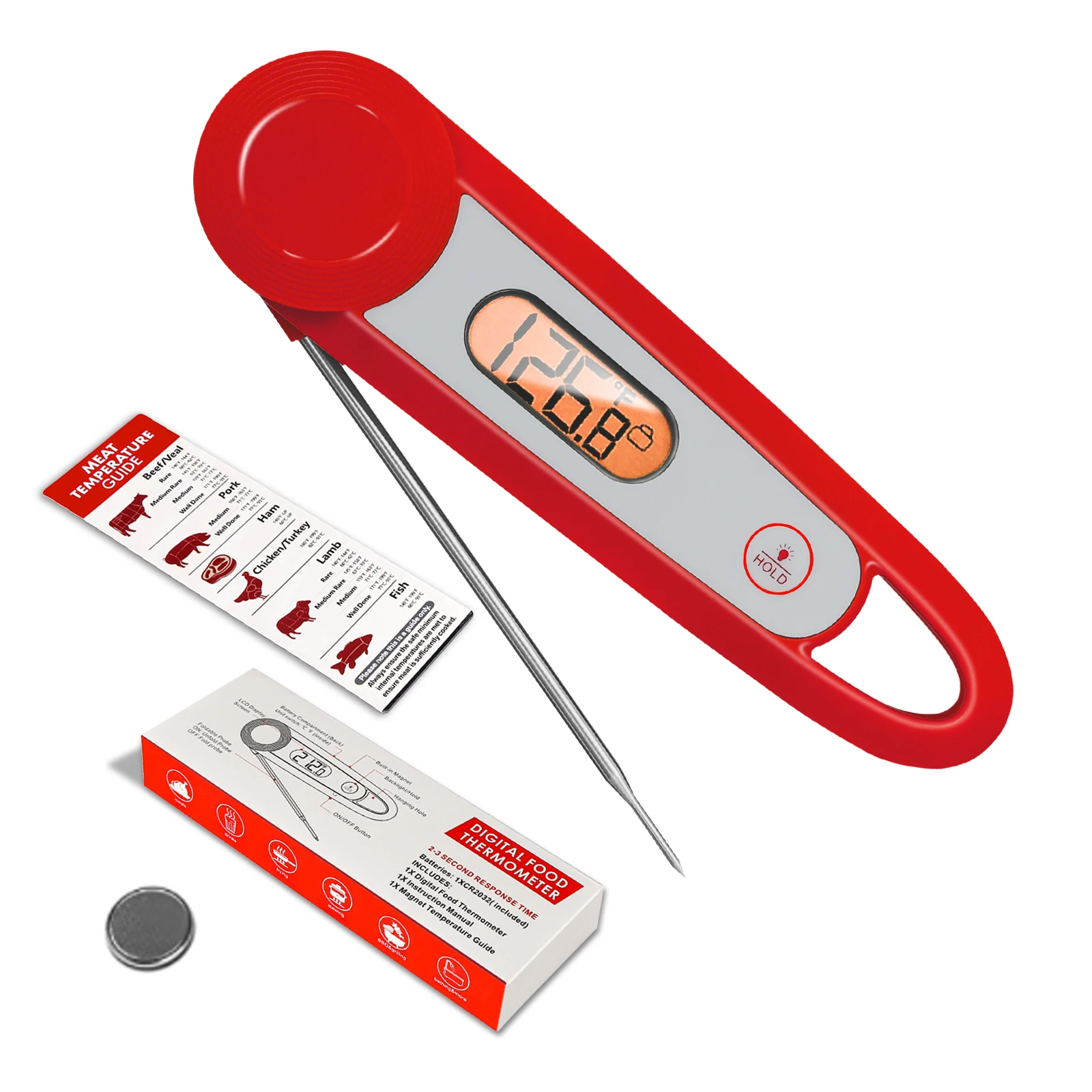 New Arrival Multifunctional Waterproof Backlight Foldable Probe Digital Food Thermometer With Magnet