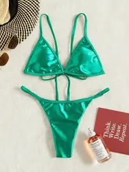 2022 European and American new swimsuit sexy fashion swimsuit ladies solid color split bikini purple color