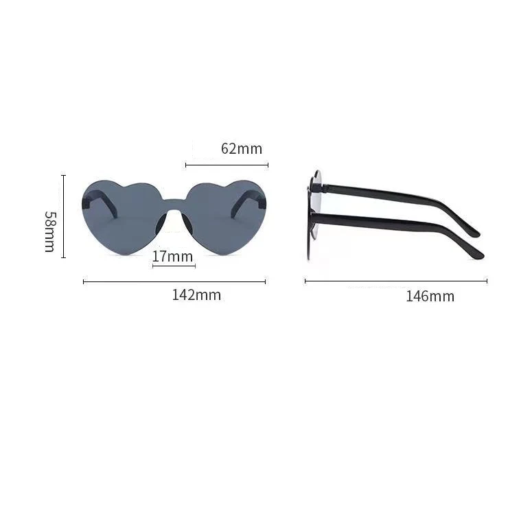 Clear Sunglasses 2025 One-Piece High Quality Jelly Color Lens Beautiful Bulk Plastic Heart Rimless Sunglasses
