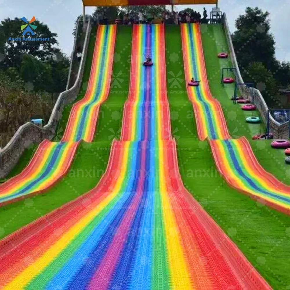 Dry snow slide outdoor amusement park equipment kids and adult plastic rainbow slide for sale for farms