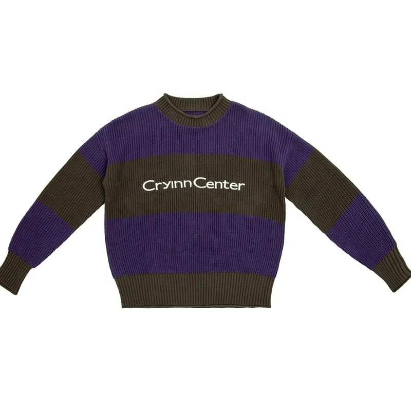 Custom crewneck sweater unisex striped  knit sweater mens crew neck sweater