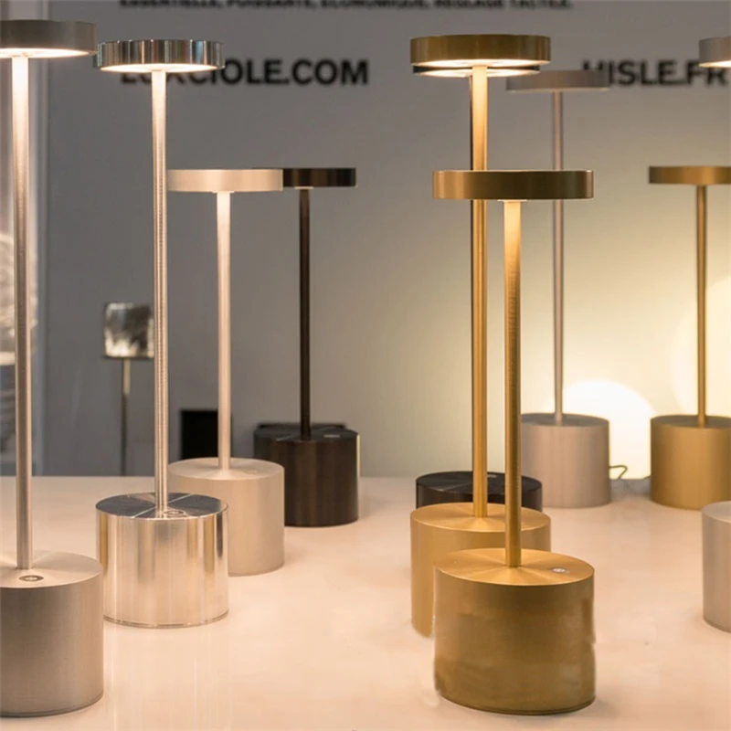 Luxury Modern Portable Table Led Light Rechargeable Cordless Desk Lamp for Hotel Restaurant Bedroom Battery Metal Aluminum 80 62