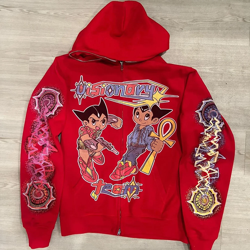 Y2k Streetwear Custom luxury sweatshirt terry graphic dtg print heavy weight 400gsm full zip up men digital hoodie