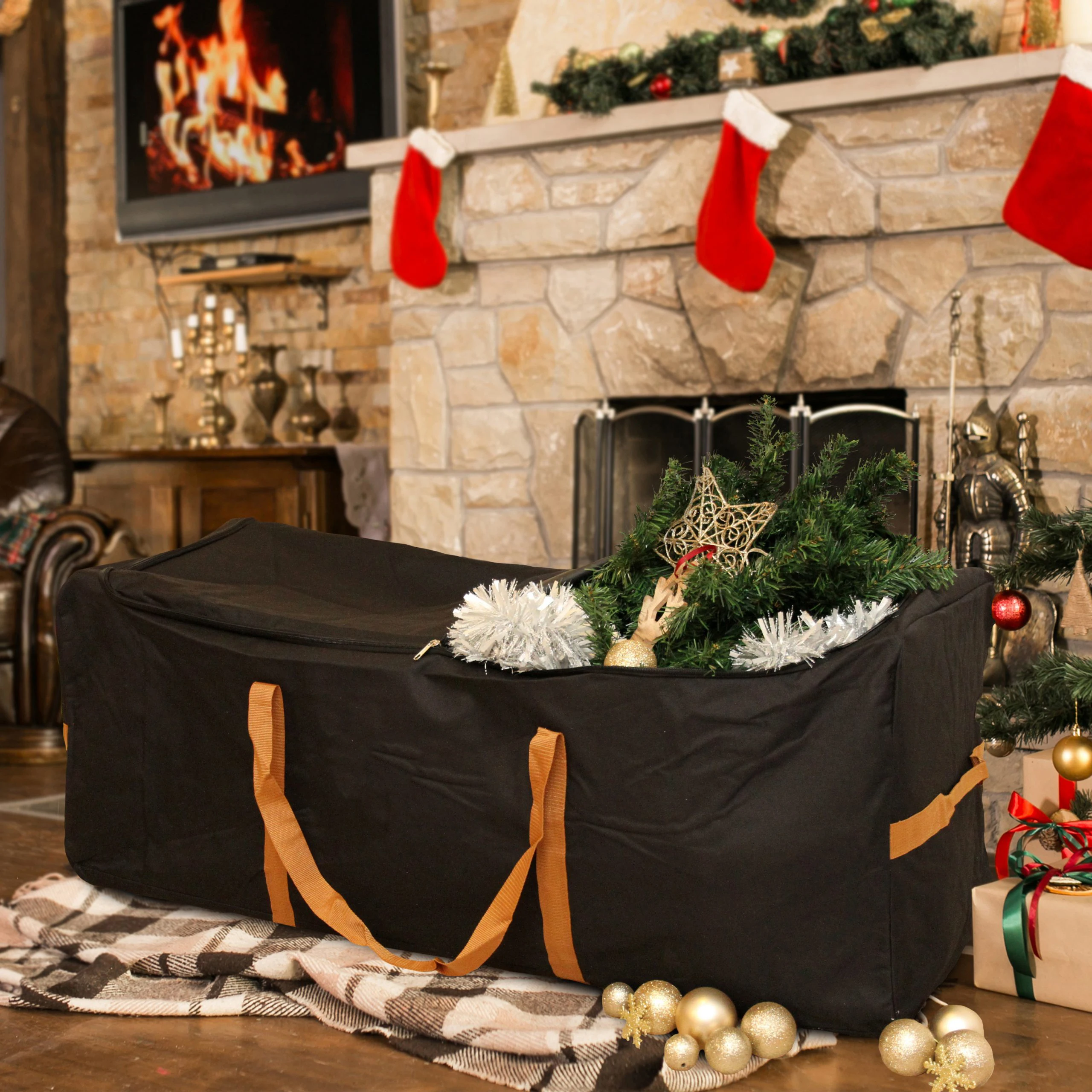 Hot Selling Pe Oxford Cylinder Round Waterproof Durable Christmas Tree Storage Bag