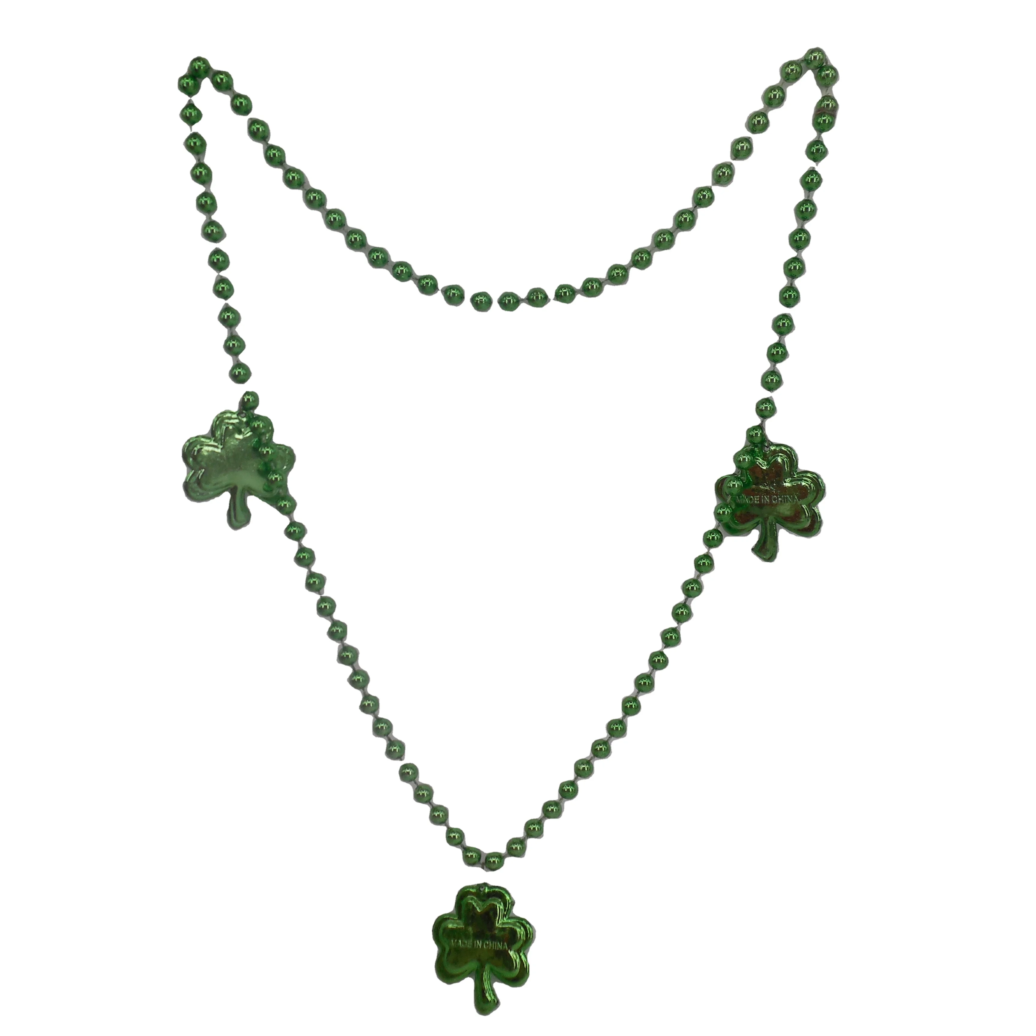 Wholesale Lucky Green Clover Shape 6mm Beads Necklace for Irish Festival Plastic Beads