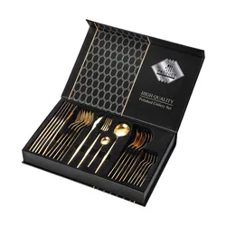 Hot Selling 24pcs/set Luxury Design Knife and Fork Set Gift Pack Stainless Steel Tableware Travel Cutlery Set