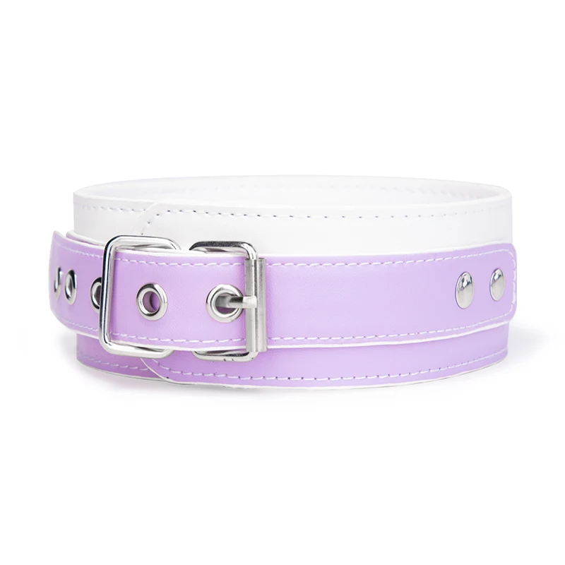 Cute Design purple BDSM Slave Submissive Restraint Bondage Fetish Choke Collar With Metal Chain Leash