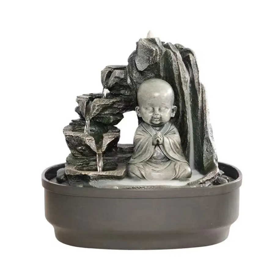 Customized Office Home Decoration Resin Home Feng Shui Maitreya Buddha Water Fountains Feature with sand Rocks lake