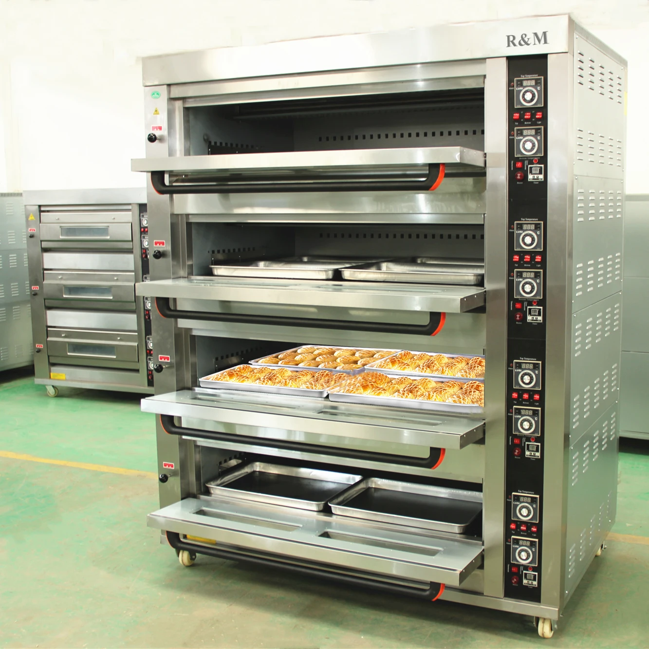 Commercial Flour layer 4 deck electric special bakers pizza bread industrial bakery oven guangzhou 4 deck 12 16 trays gas ovens