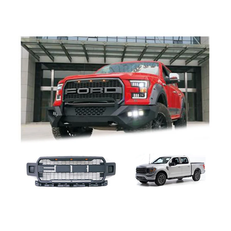 All Style Front Bumper Grilles For 2015-2020 Ford Explorer Converted into F150 Style Black Grey Racing Grille