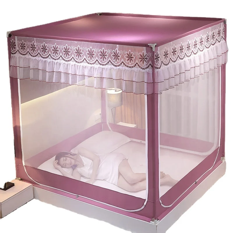 Cheap Lace White Pink Red Purple Green Blue Double Lace Hammock Mosquito Net Tent For Home Hotel Bed