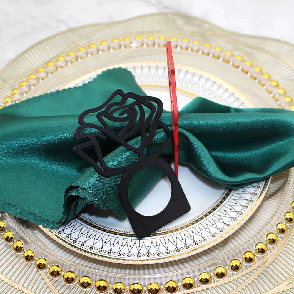 Laser Cut Rose Napkin Ring Wooden Napkin Ring Holder for Wedding Banquet Dinner Decoration HWW58