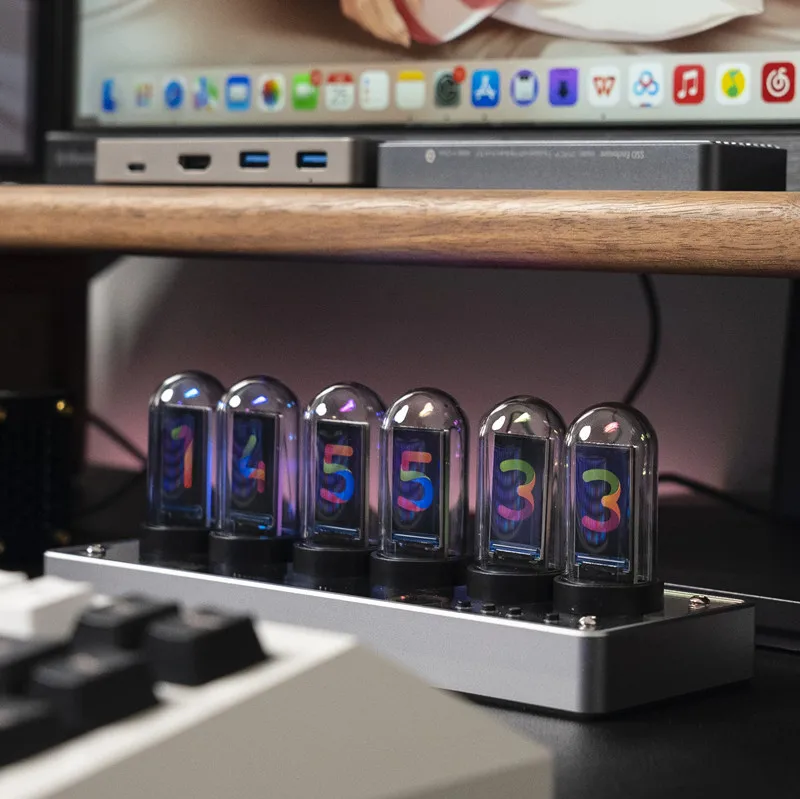 Творческий электронные часы DIY газоразрядный индикатор моделирования IPS дисплей цифровые 6-значный цифровой RGB подсветкой Клавиатура настольного декора