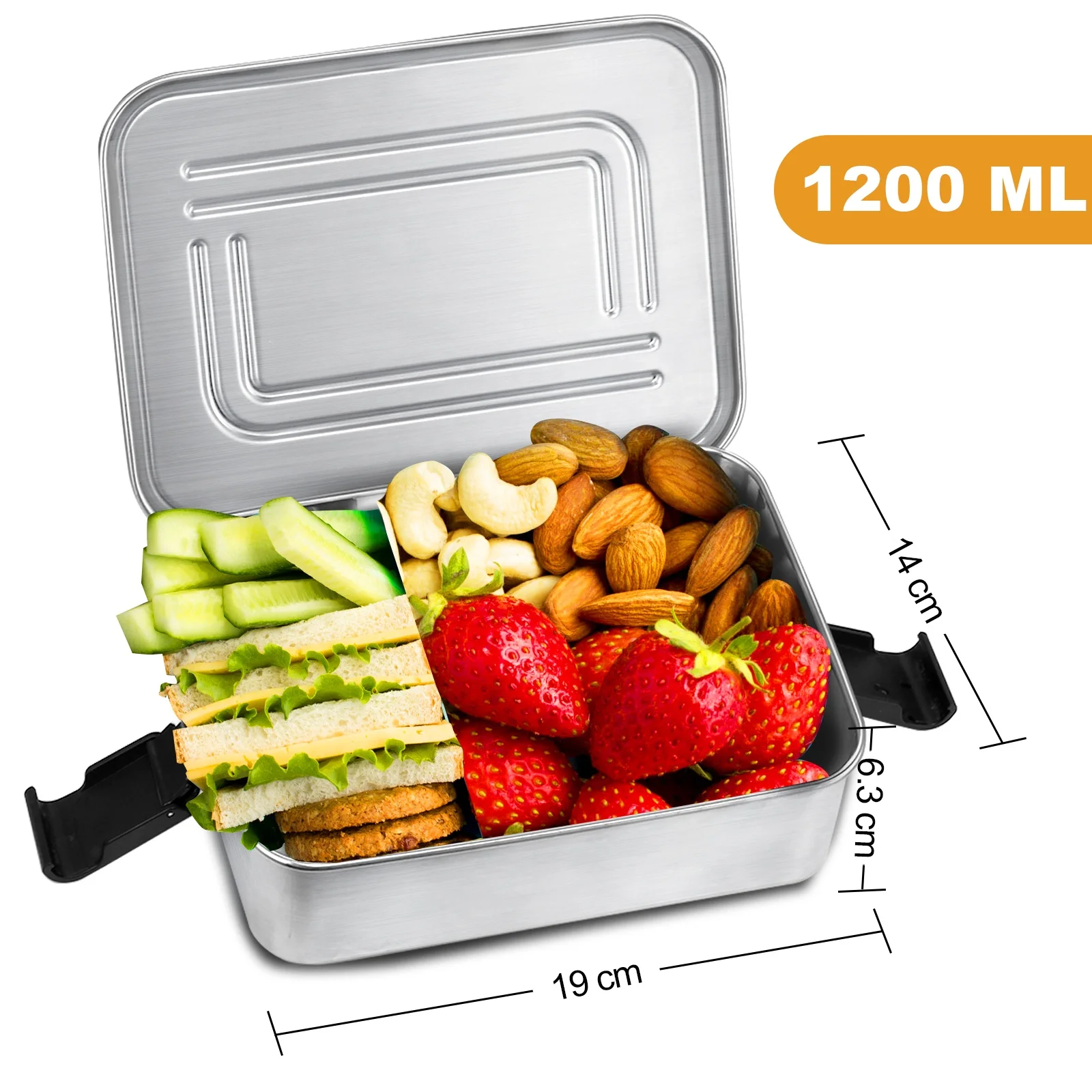 Tiffin Lunch Box Bento Food Storage Container Stackable Airtight 304 Stainless Steel and Plastic for Adults Kids Rectangle