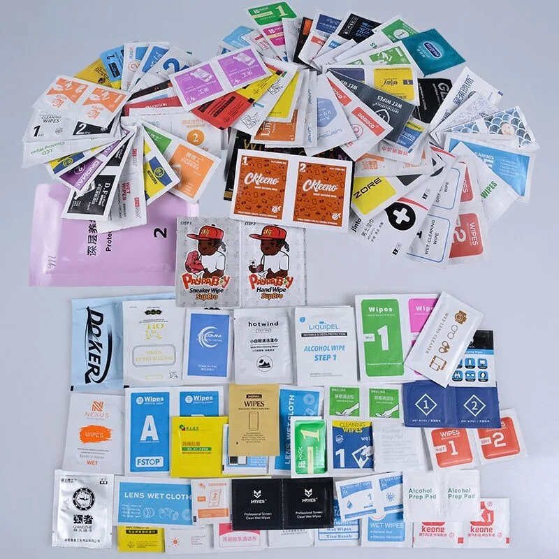 Customized design 75% alcohol prep pad for nail cleaning and disinfect alcohol swab printed logo disinfection skin care wipes