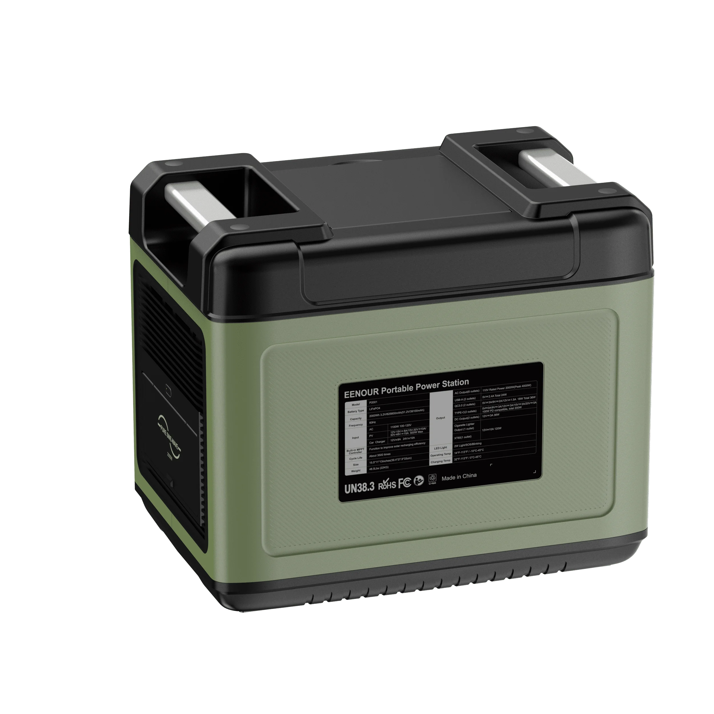 EENOUR Portable Power Station 2000W P2001, 1.5hrs Fast Charge Solar Generator, 2000Wh LiFePO4 Battery UPS Power Supply