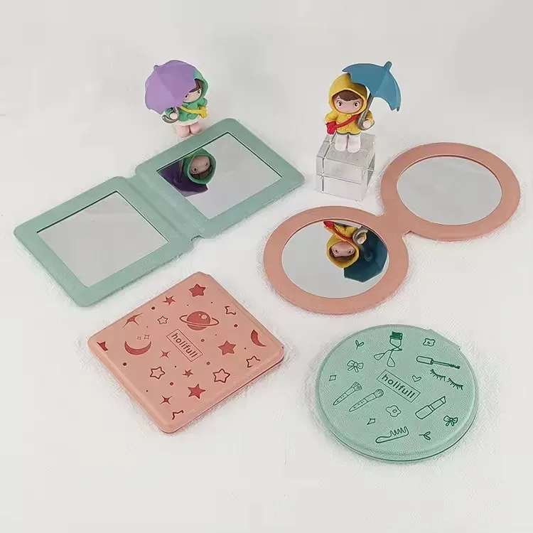 LIFENG Custom 1X/2X Magnification Cute Small Fold Portable Pocket Hand Held cosmetic Mirror for Girls
