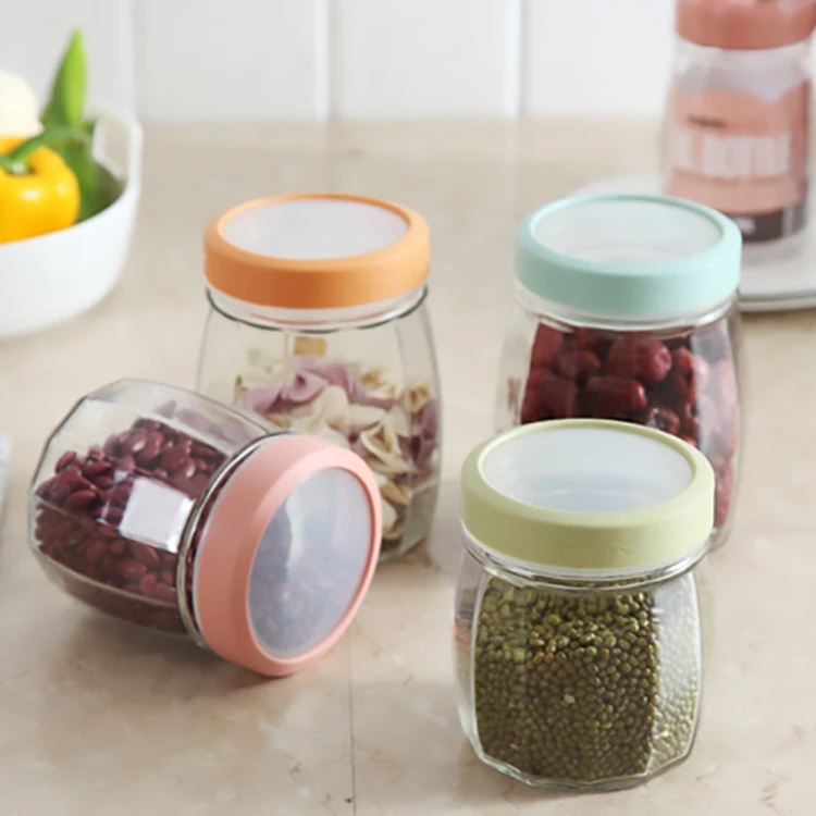 1.08L nut jam candy cookie honey sealed canister pickle container airtight glass food storage jar with plastic screw lid
