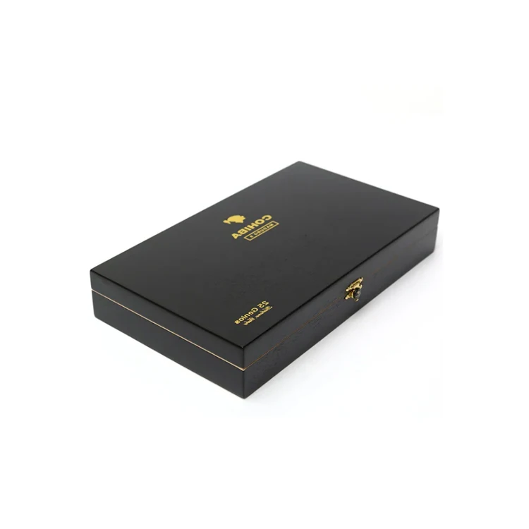 OEM Black Matte Cigar Packaging  Flip Okoume Wood Gift Box Cohiba Latched cigar Humidor Case
