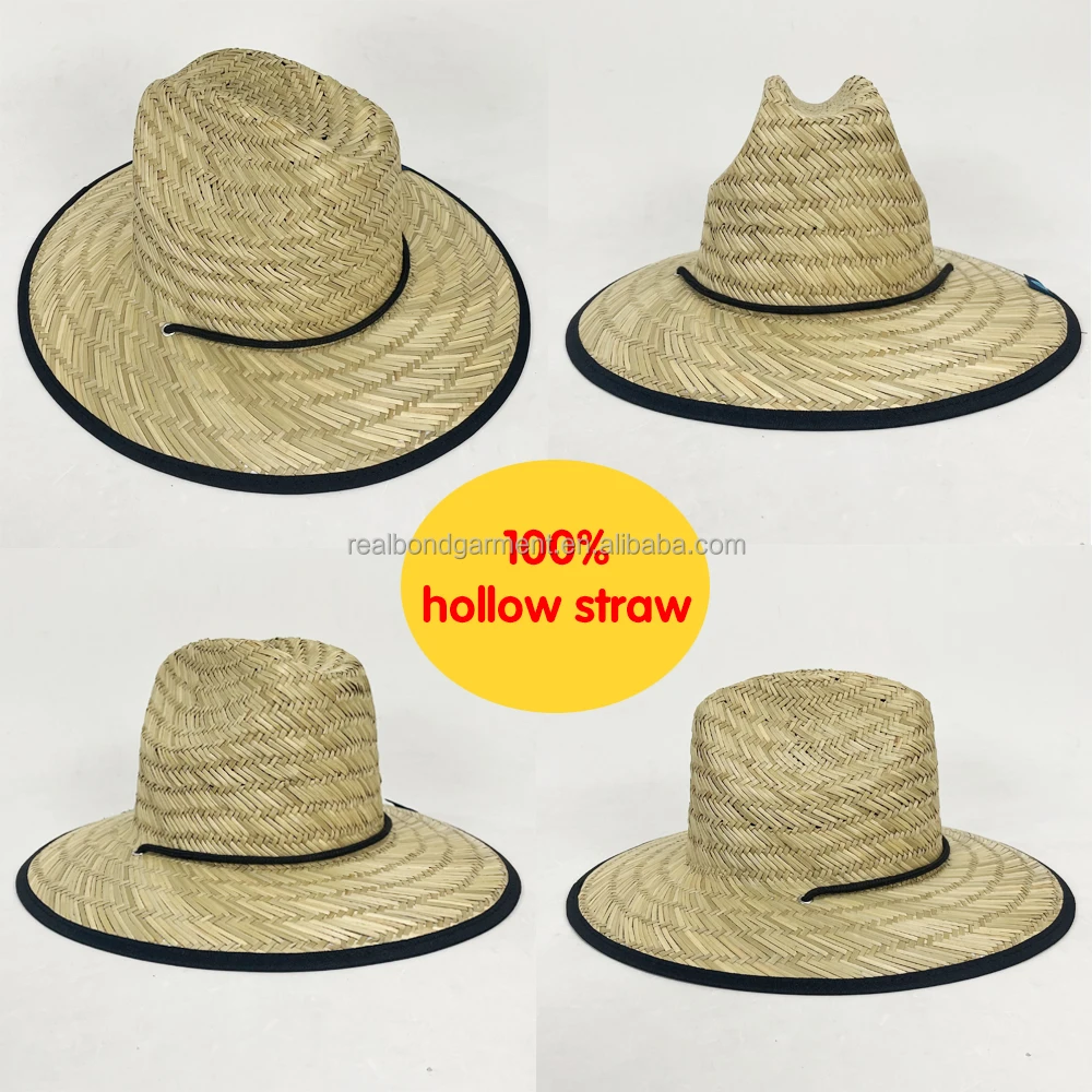 custom summer wide brim children lifeguard hats beach style palm pattern print kids straw hat