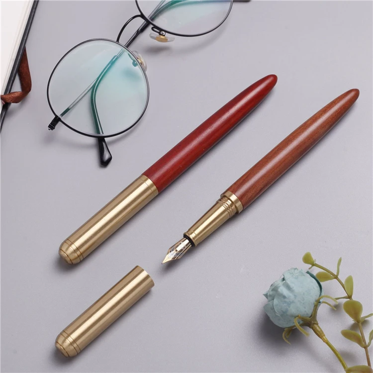 GemFully wholesale pen supplier Luxury Wood Brass calligraphy fountain pen with custom logo  printed