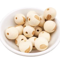 20mm Engraved Heart Wooden Round Teething Beads Wood Craft Beads For Make Necklaces