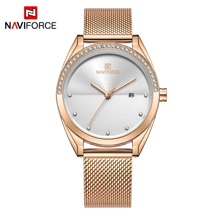 NAVIFORCE NF5015 Dress Women Quartz Movt Luxury Watches For Lady Stainless Steel Auto Date Fashion Watch Set Golden Watch