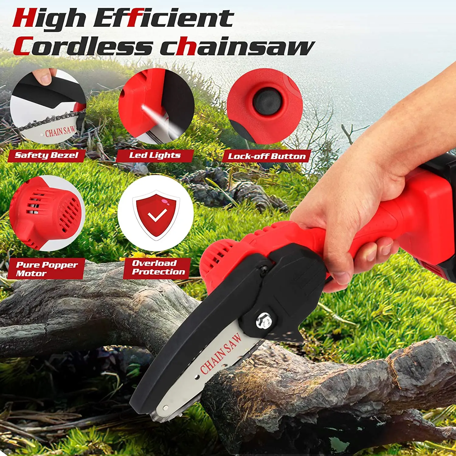 One Handed 550W Lithium Battery Mini Chainsaw 6 Inch Cordless Electric Saw for DIY & Industrial Use OEM Customization Supported