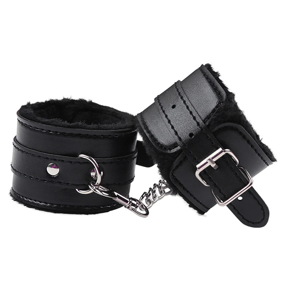 PU Leather Ankle Cuffs Sex Handcuff Bracelet Fur BSDM Handcuffs Sex Toys Handcuff Lock For Couple