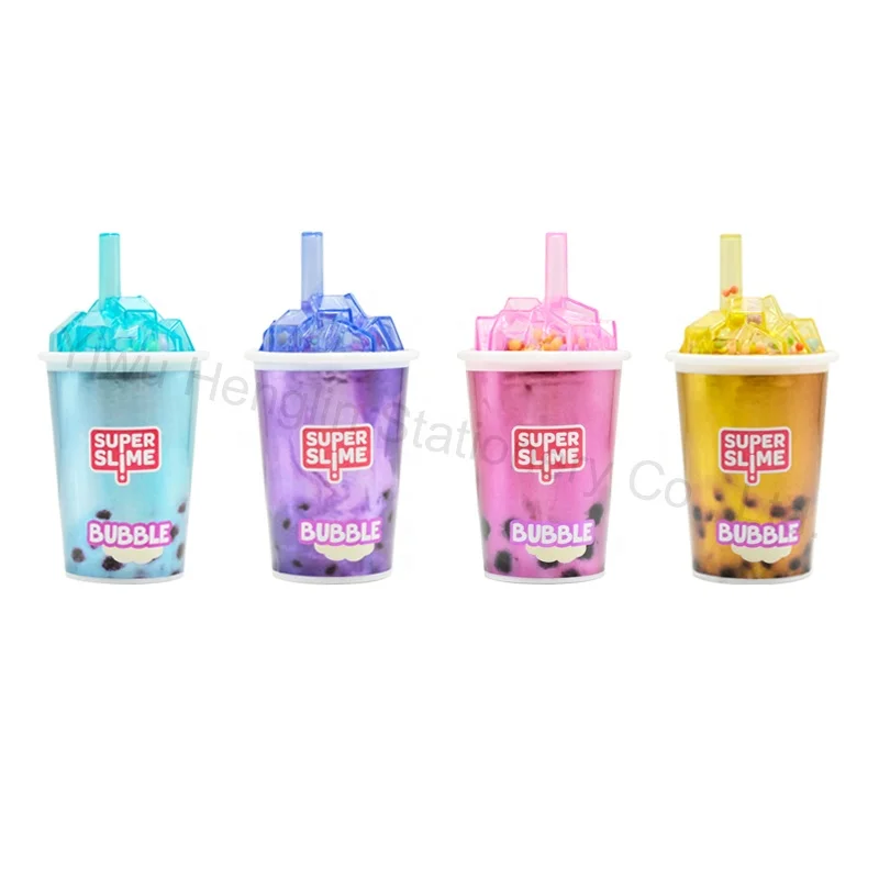 New arrival 4 colors rainbow colorful Non-toxic blow bubble jelly soft stress relief noisy putty slime toy with foam beads kit