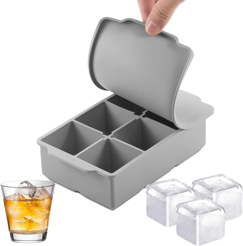 Wholesale BPA Free Silicone 6 Cavity Ice Cube Tray Food Grade Ice Cubes OEM ODM Freezer Ice Cube Moulds with Silicone Lid