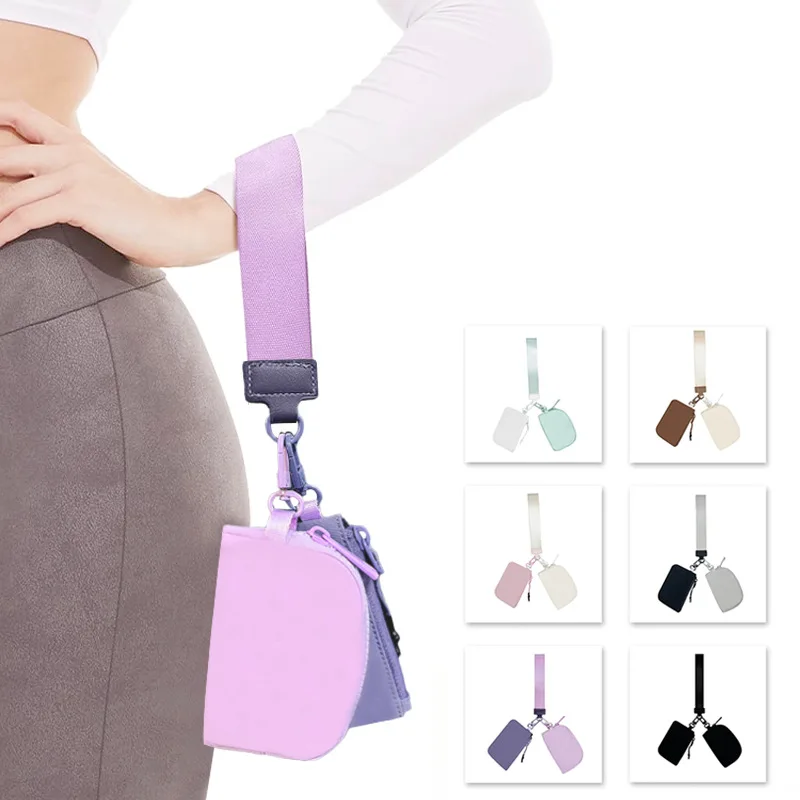 Mini Dual Sport Outdoor Pouch Key Chain Purse Solid Color Coin Bag Unisex Nylon Wallet