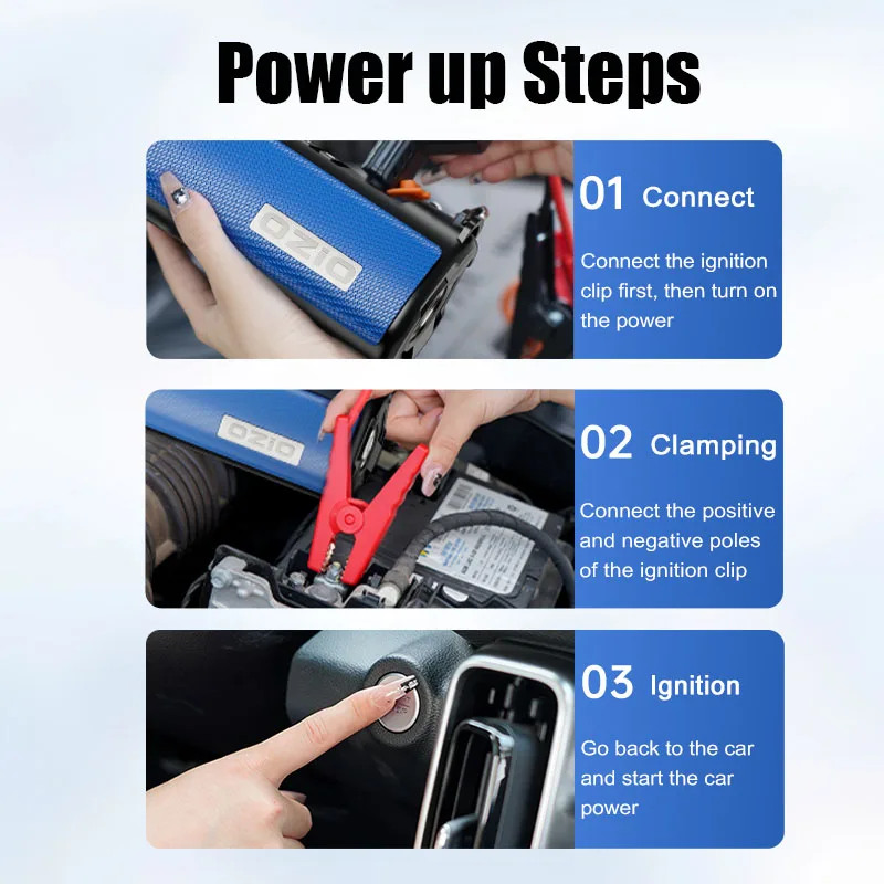 1000A Potable Tire Inflator Air Compressor Booster Car Battery Power Bank 150 PSI Air Compressor 8000mah Jump Starter