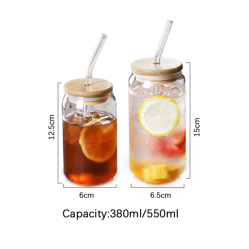 high borosilicate  16oz  soda cola  libby Sippy  for Water Drinkware Can glass Cup with Bamboo Lids and Straws