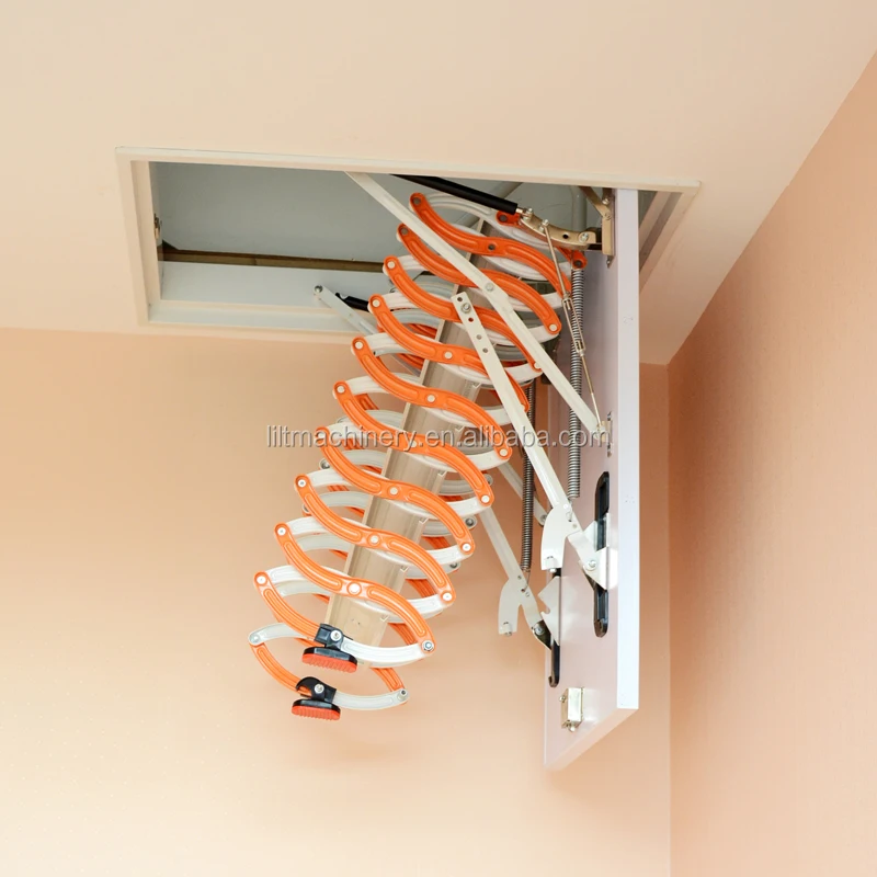 light weight easy operate and installation Ti-Mg alloy material with handrail hydraulic folding attic stairs