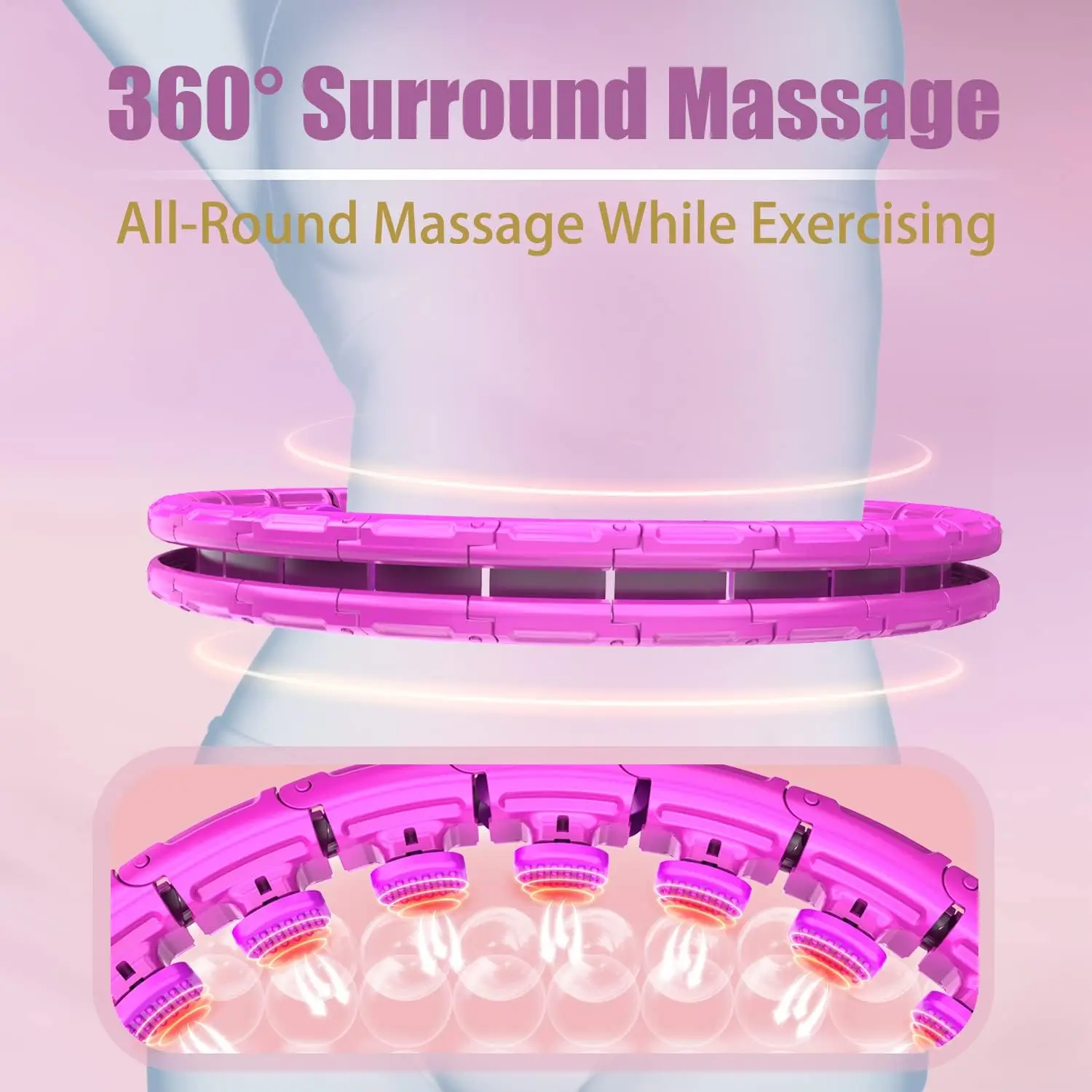 color rose 32 Knots Weighted Workout Hoop Plus Size Smart Waist Exercise Ring At Home Fitness Belly Abdominal Adjustable