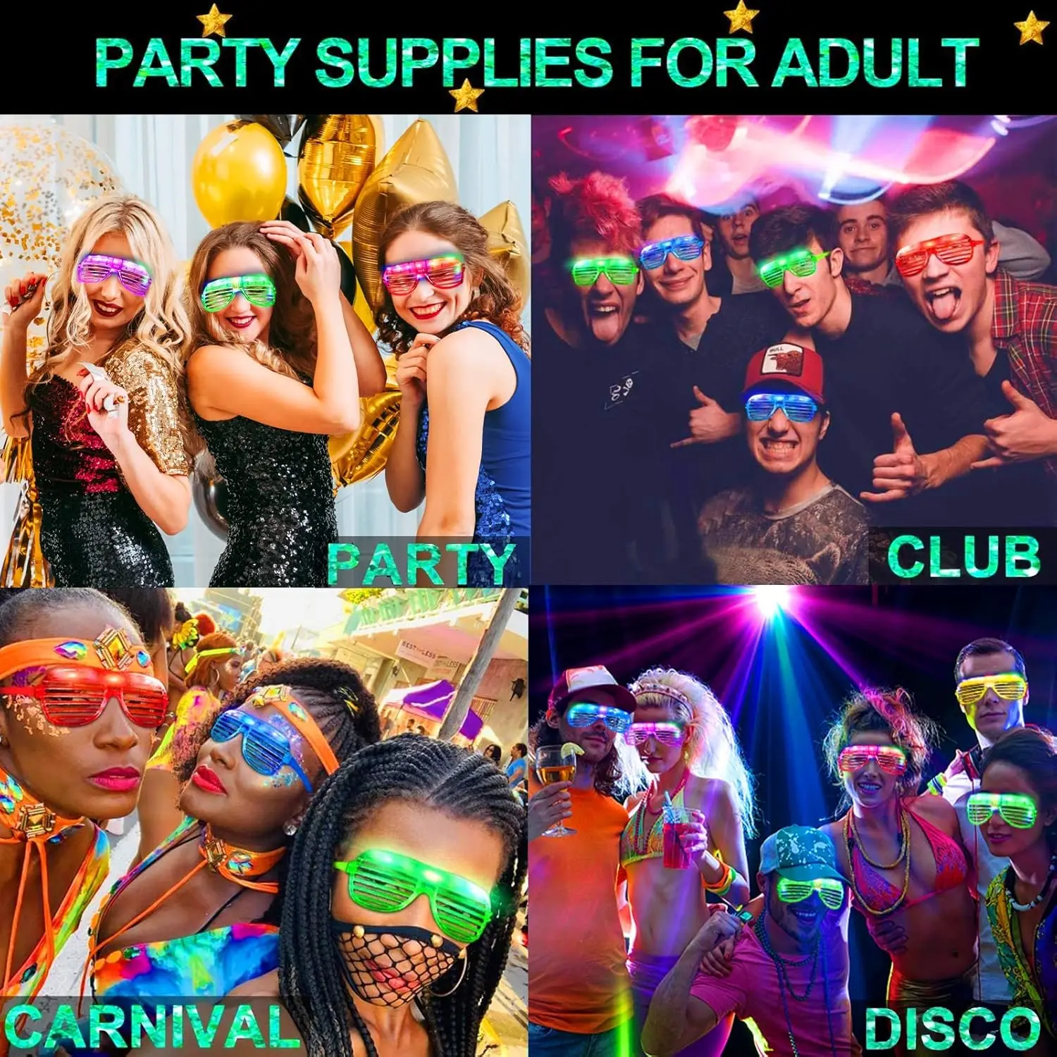 LED Glasses Party Favors 6 Colors Light Up Glasses Glow Party Supplies Shutter Shades Glow Sticks Glasses Neon Party Sunglasses