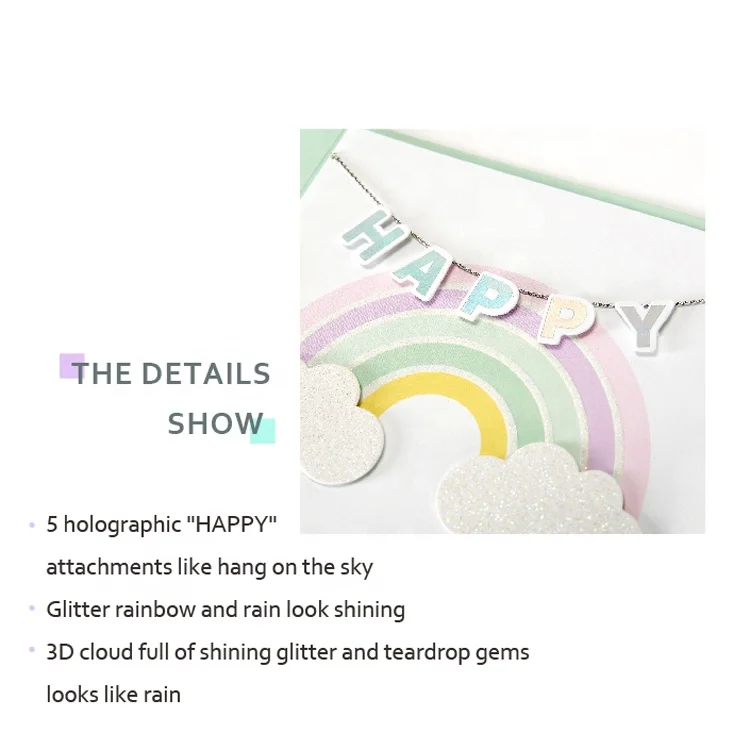 Wishing Beautiful Glitter Rainbow Cards, Handmade Paper Happy Birthday Greeting Cards